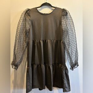 Long Sleeve Dress with Sheer Polka Dot Sleeves